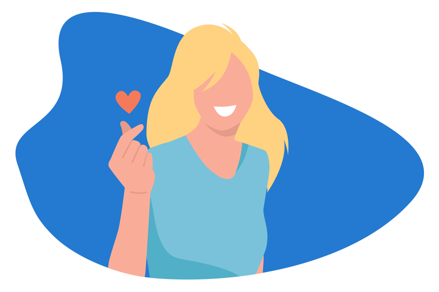 Ilustração de uma pessoa sorrindo fazendo um coração com as mãos